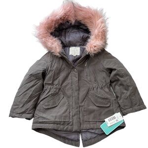 Copper Key Girls Olive Green Full Snap Fur Lined Hooded Jacket Coat Size 4/5